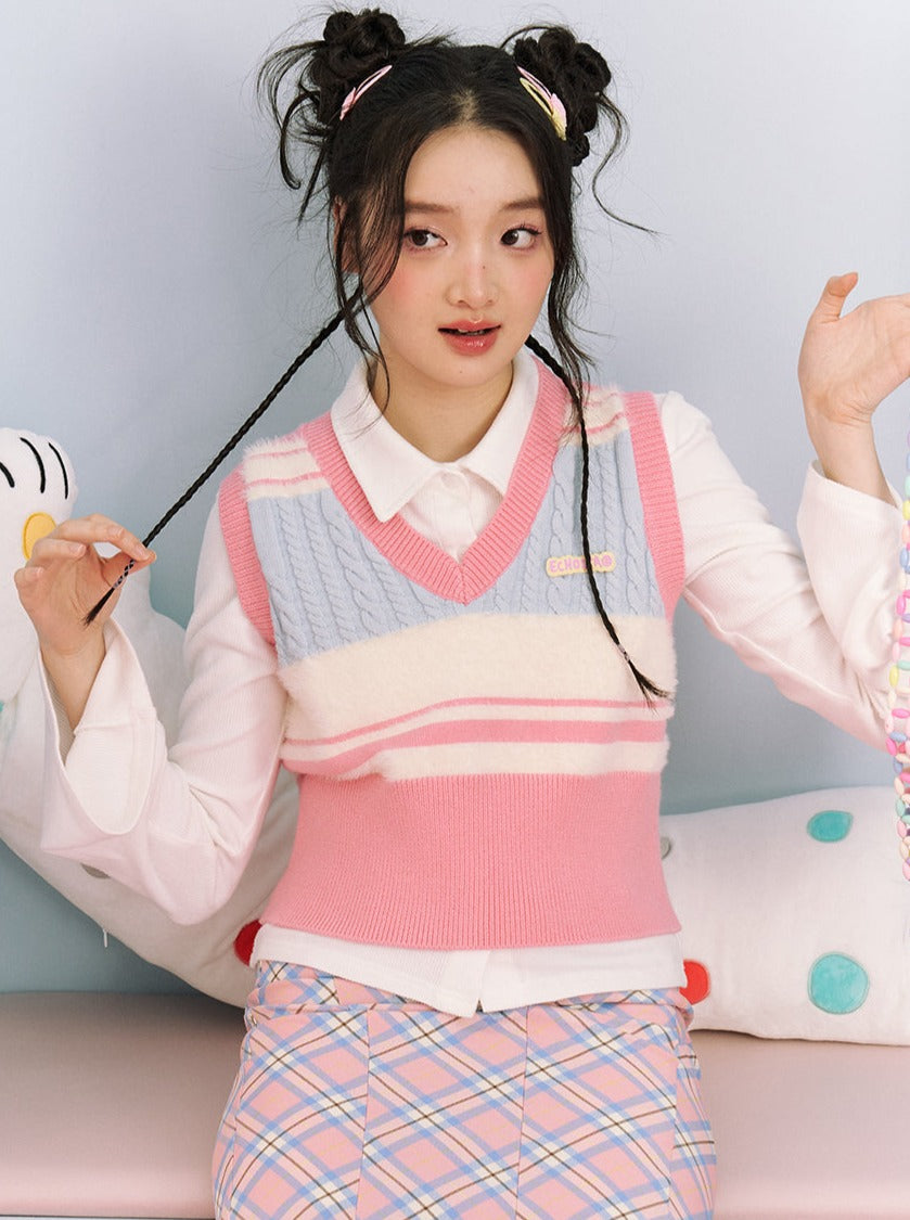 Pink stripe no sleeve knit vest