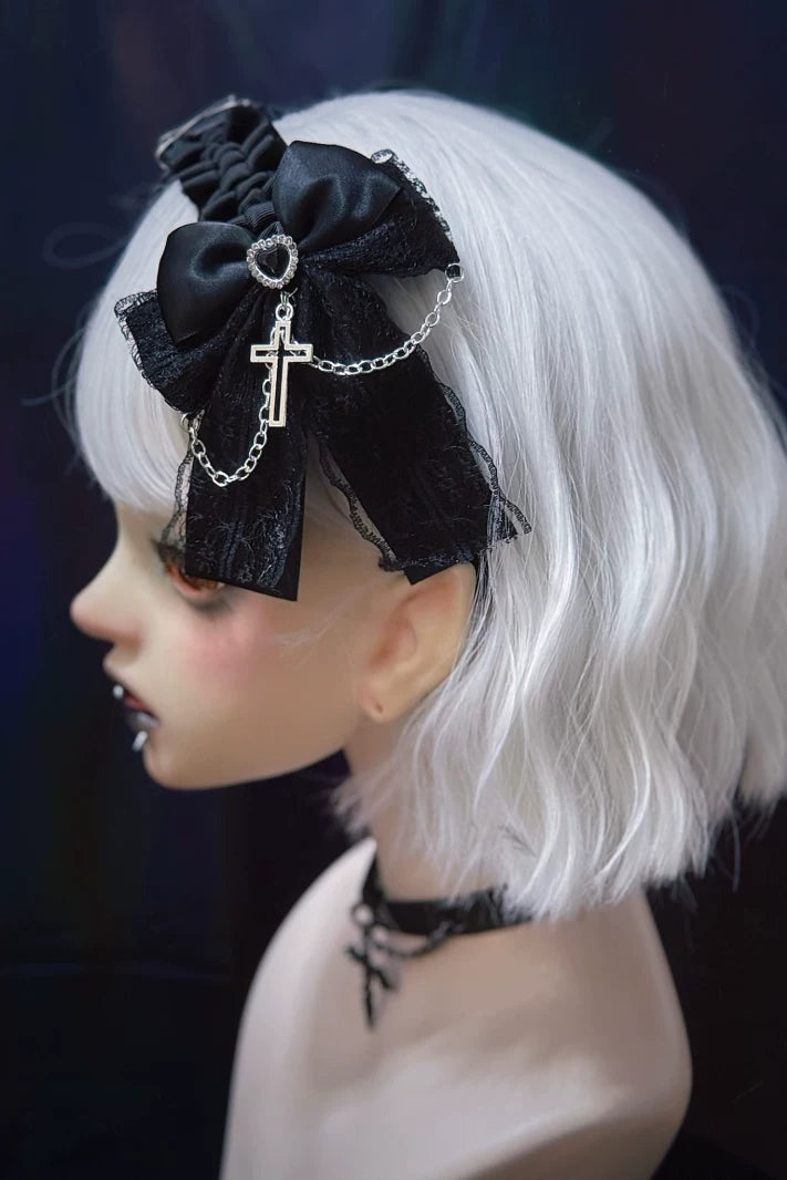 リボンレザーレースヘッドバンド