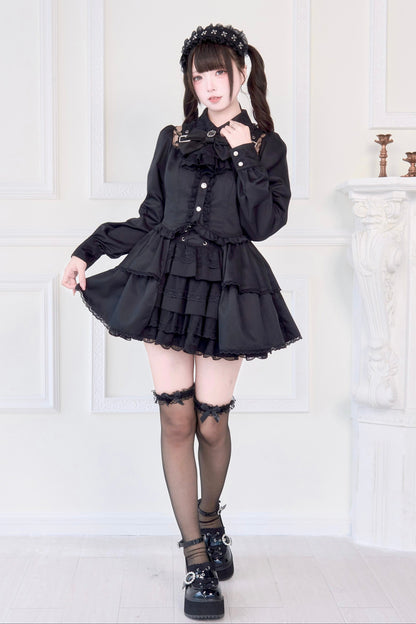 [Reservations] Lace Buckle Shoulder Long Tail Light Gothic Ribbon Shirt