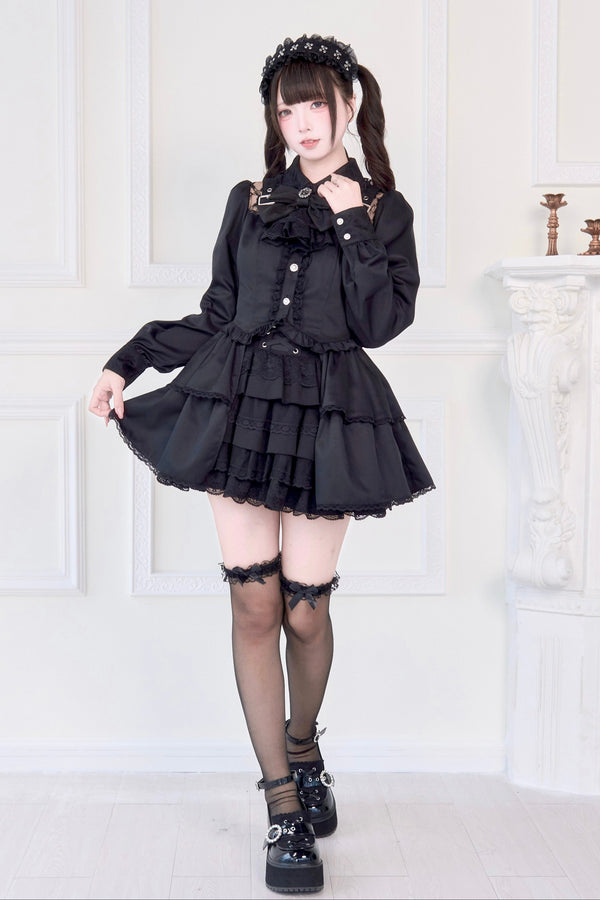 [Reservations] Lace Buckle Shoulder Long Tail Light Gothic Ribbon Shirt