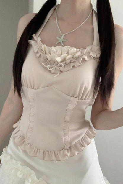 Seaside-Smok-Oberteile + Neckholder-Unterhemd + Asymmetrischer Rock