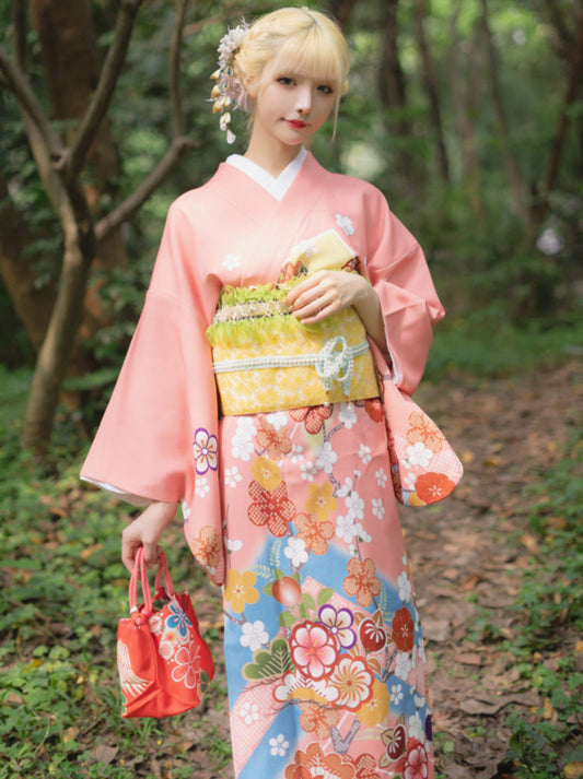 Ensemble de kimono à fleurs rétro 9 pièces de style japonais