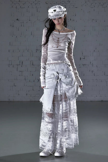 Barock-beflocktes, transparentes Oberteil