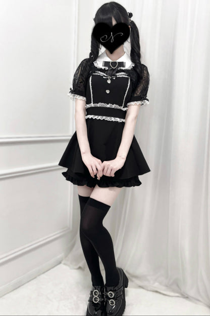 レースショールリボンシャツカラートップス＋ショートパンツ