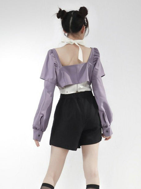 Grape Soda Purple White Shirt Halter Neck Top