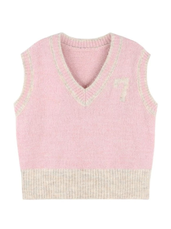 Logo college style V-neck waistcoat knitted waistcoat