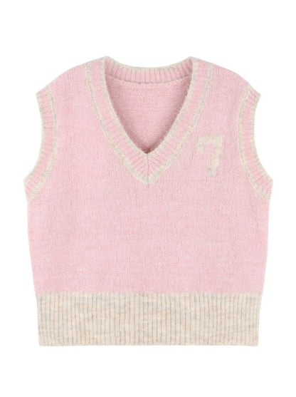 Logo college style V-neck waistcoat knitted waistcoat