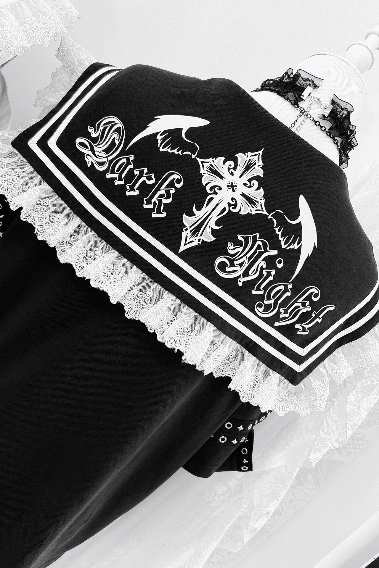 Lala-chan to the dark original design subculture print navy collar strappy top girl sweet cool outfit