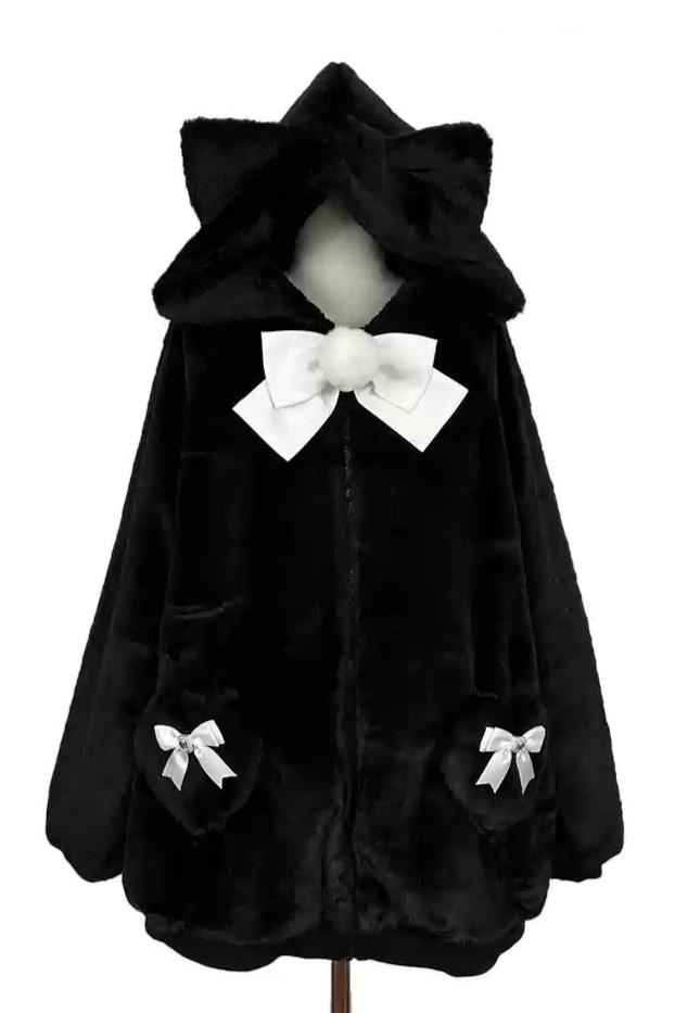 [Reserved product] Cat ear hoody suite ribon plash coat