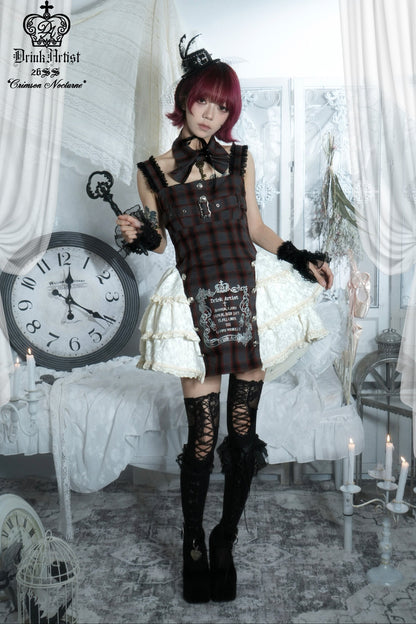 Gray Plaid Printed Lace-Up Dress