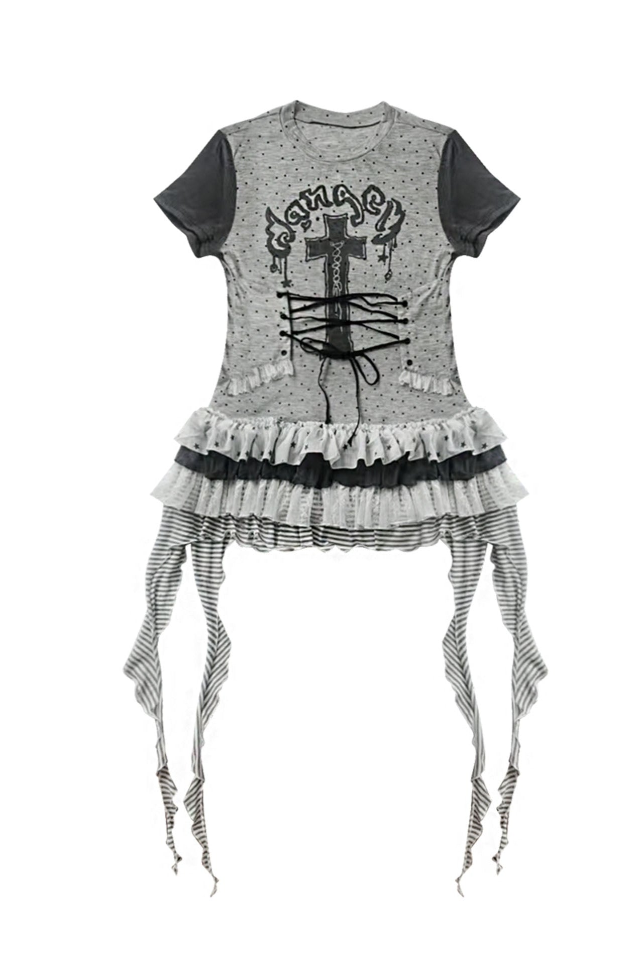 wsw bodyless [tear garden] original design niche Asian sub-length T-shirt irregular lace skirt top