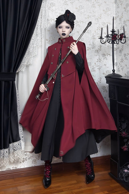 【9月5日予約締切】Dark Red/Dark Green Gothic Chain Layered Lace Cape Coat(Short Length/Long Length)