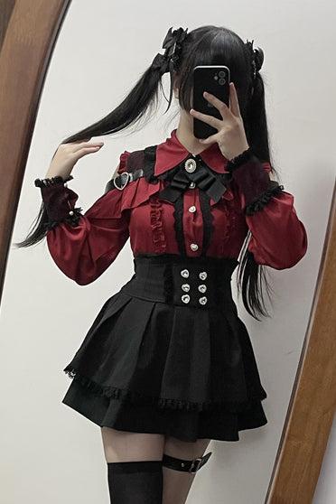[Order Deadline: February 25] Jewel Ribbon Open Shoulder Punk Shirt + Skirt
