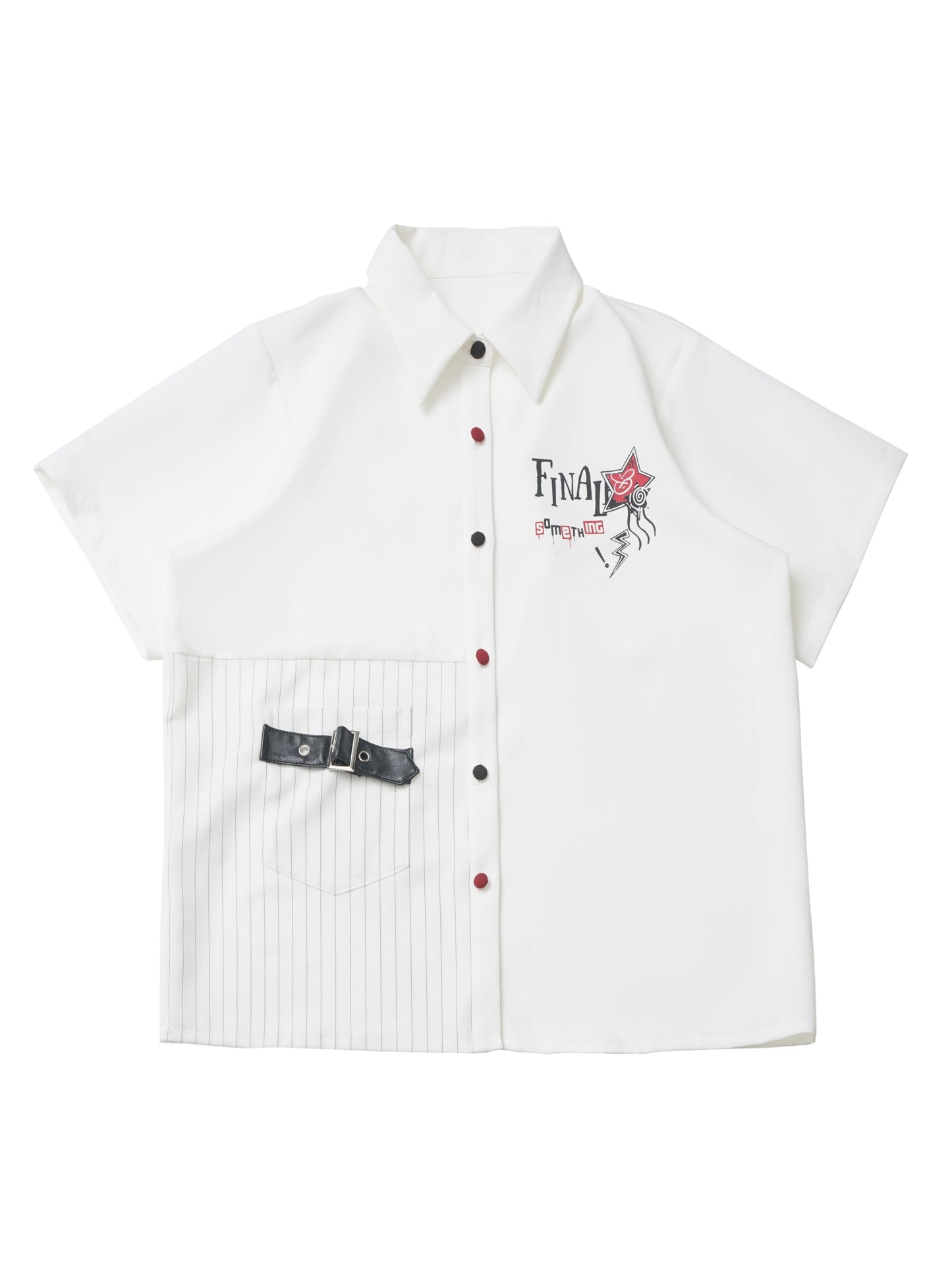 コントラストシャツ＋チェックスカート＋ブラックスカート＋ワイドパンツ＋ネクタイ