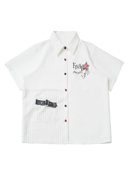 コントラストシャツ＋チェックスカート＋ブラックスカート＋ワイドパンツ＋ネクタイ