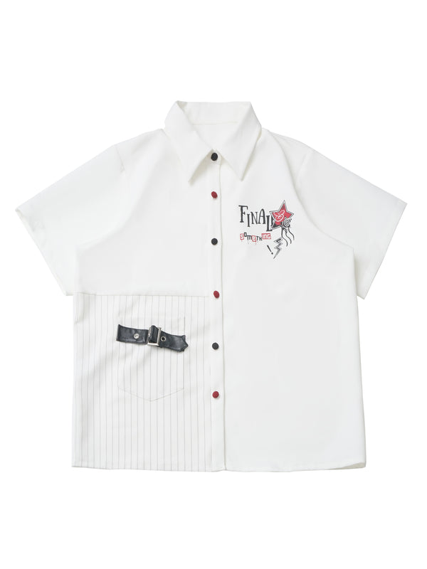 コントラストシャツ＋チェックスカート＋ブラックスカート＋ワイドパンツ＋ネクタイ