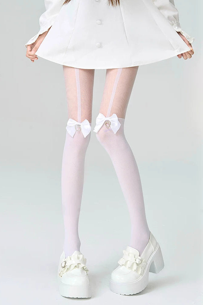 하트 리본 시스루 스타킹