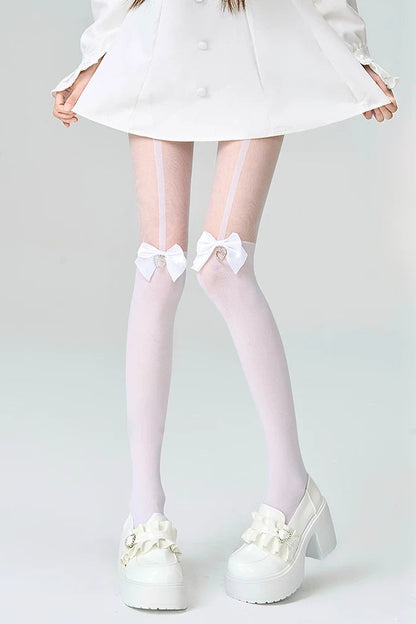 하트 리본 시스루 스타킹