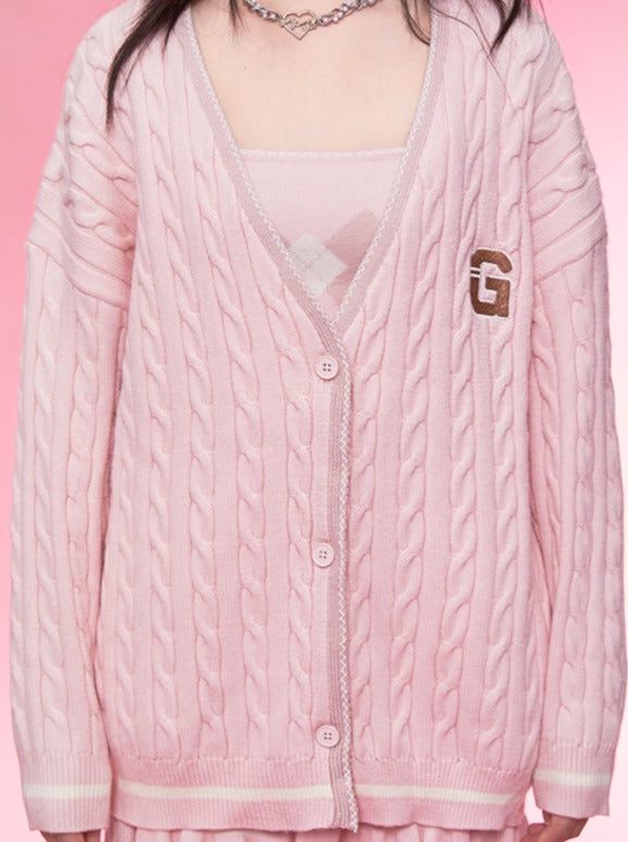 Creamy sweet cardigan + knit skirt + knit camisole