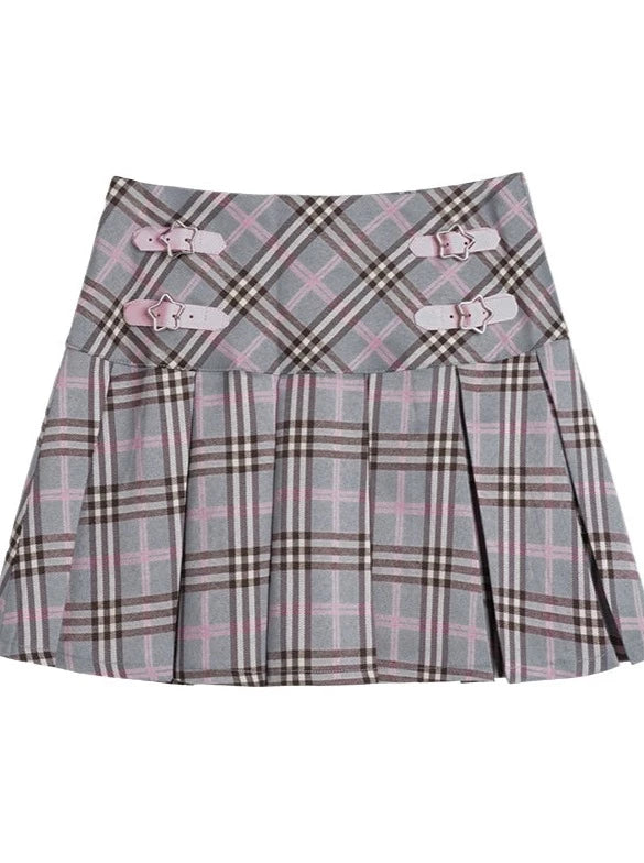 Pink Star Belt Check Skirt