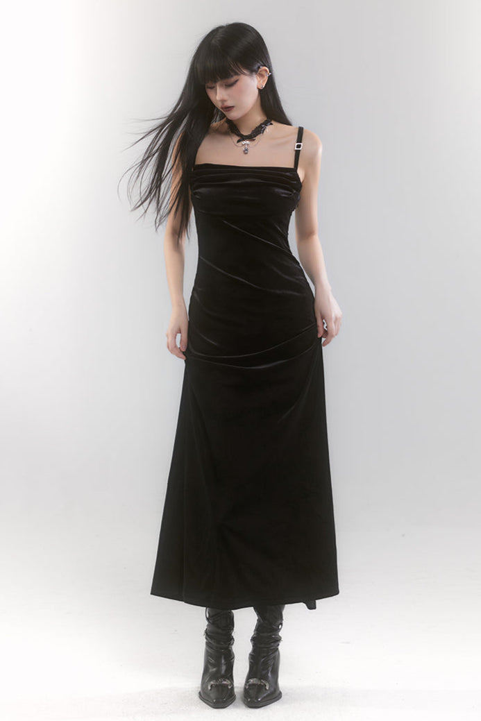 Mode velvet long cami sole dress