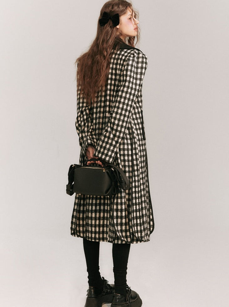 Big Collar Over Check Wool Coat