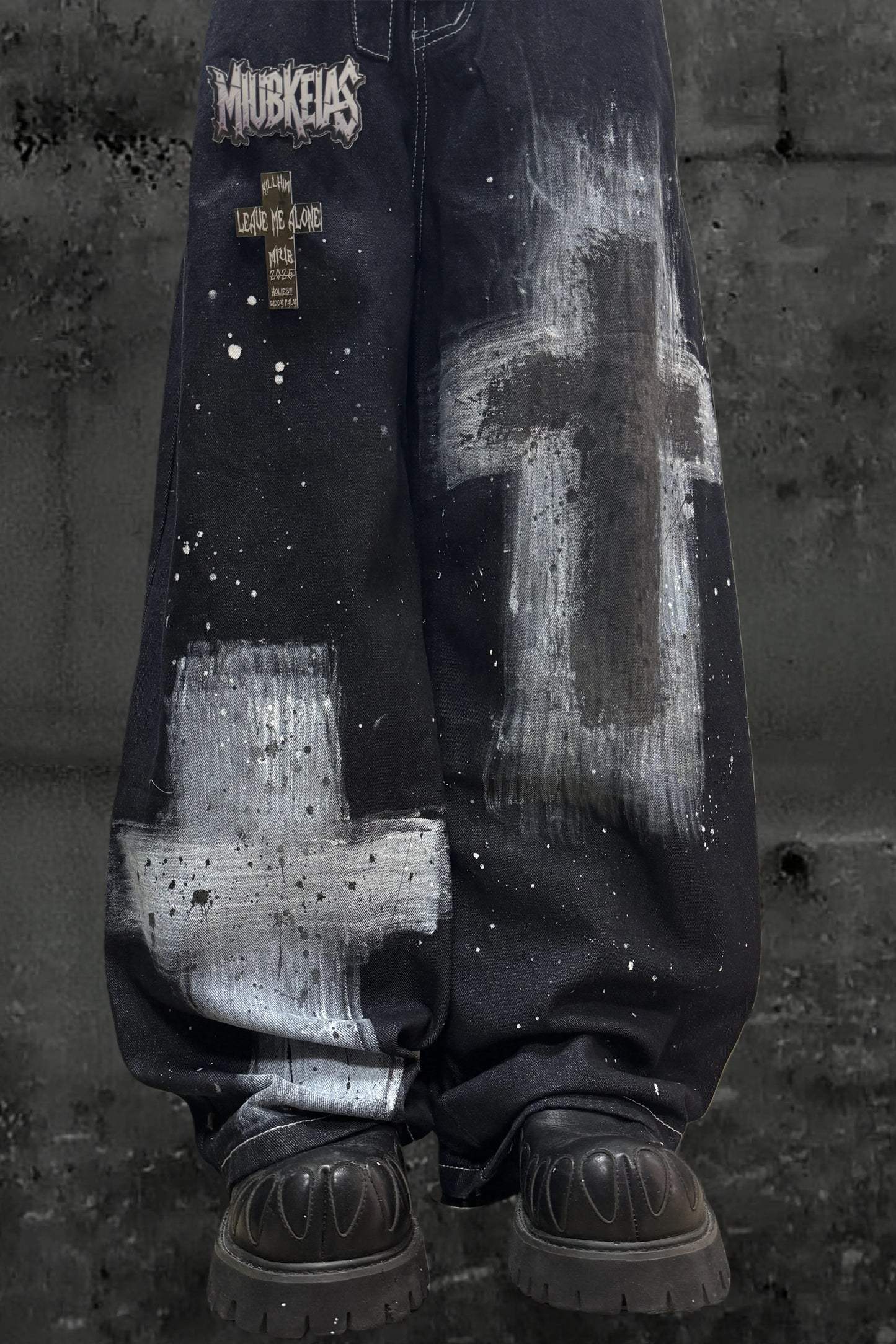 インクスプラッシュドグラフィティデニムパンツ+ベルト