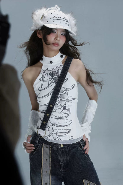 Y2Kノースリーブハイネックトップス