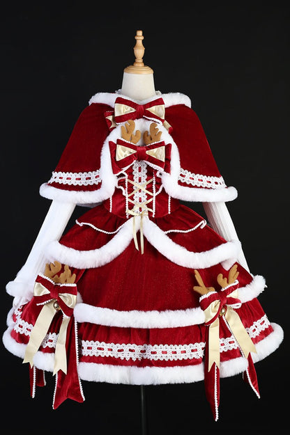 [Reservation product] Christmas Symphony Red Farie Cape Court + Dress + Inner