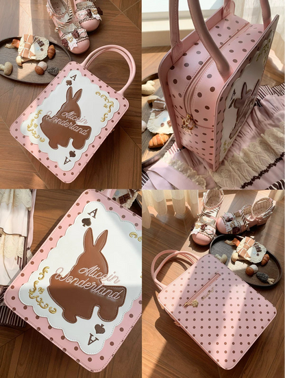 [Clôture des réservations le 16 juillet] Sac carré Alice fantaisie lapin cartes à pois avec bandoulière