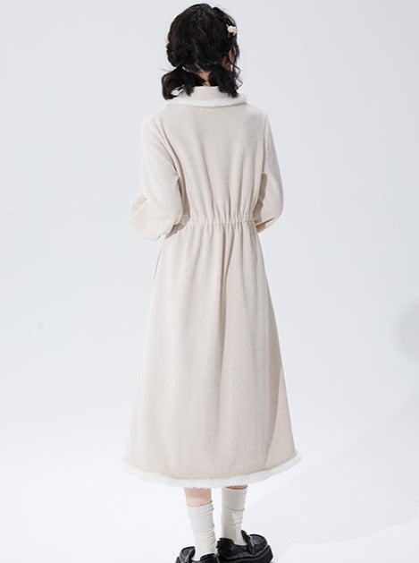 Beige Corduroy Waist Mark Long Coat