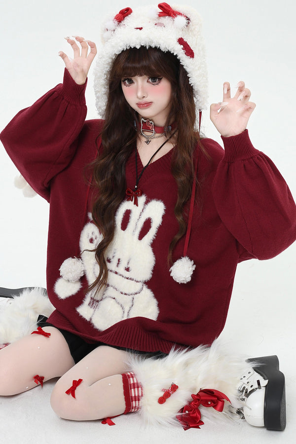 Balloon Sleeve Strap Knit Sweater