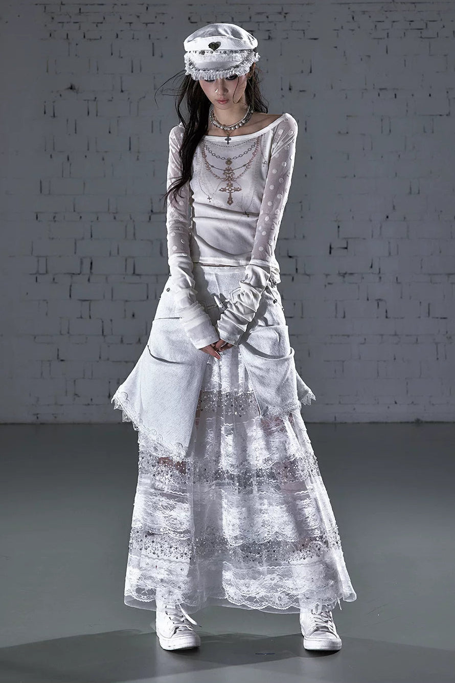 Barock-beflocktes, transparentes Oberteil