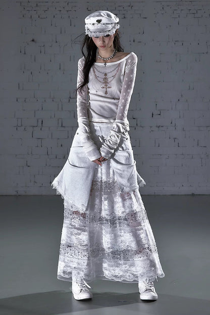 Barock-beflocktes, transparentes Oberteil