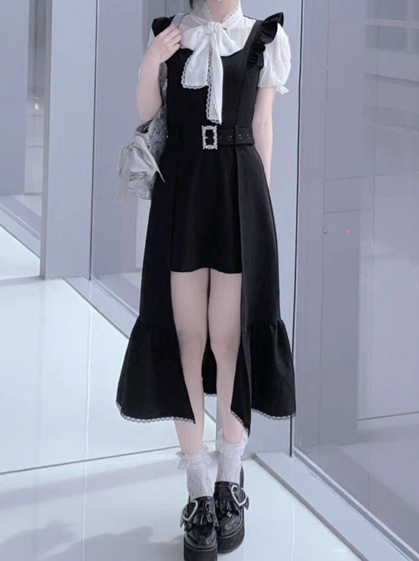 クリアスタイルフリルサスペンダースカート+リボンブラウス
