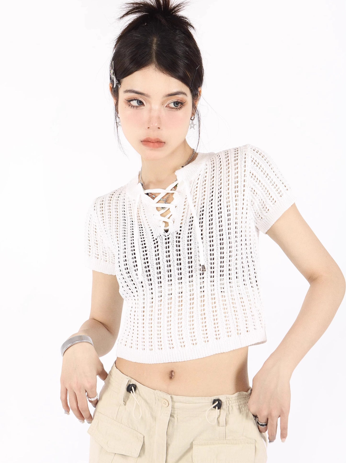 Cool Spicy American Retro Sheer Knit Tops