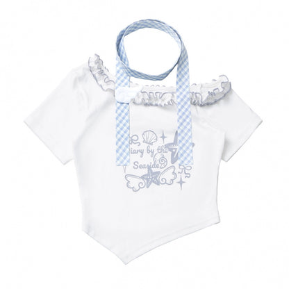 パステルスイートツインスカーフ付きTシャツ＋パフスカート＋アームカバー