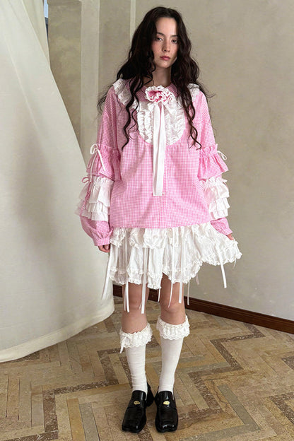 Camisa de patchwork con cuadrícula rosa muñeca