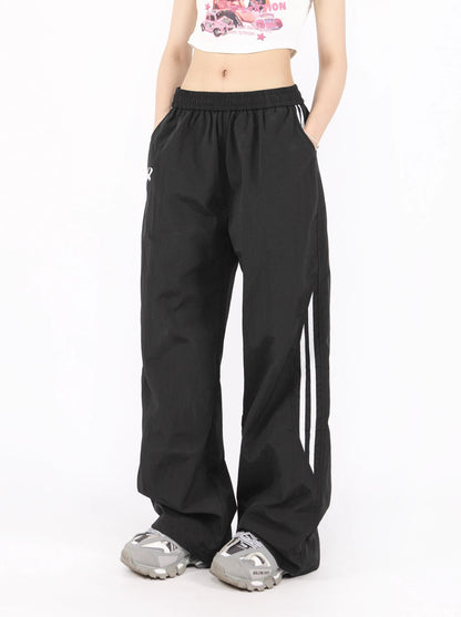 American retro casual sports parachute wide leg pants