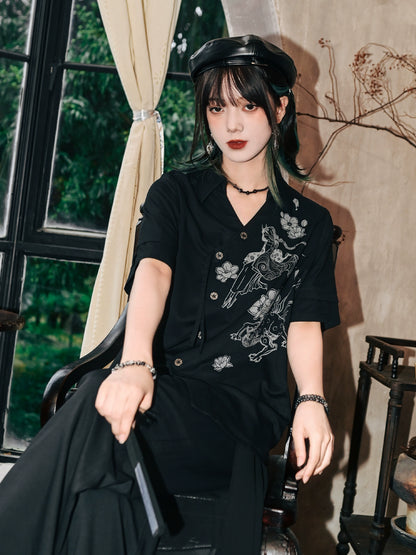 ファントムワールドアシメデザインチャイナモードシャツ