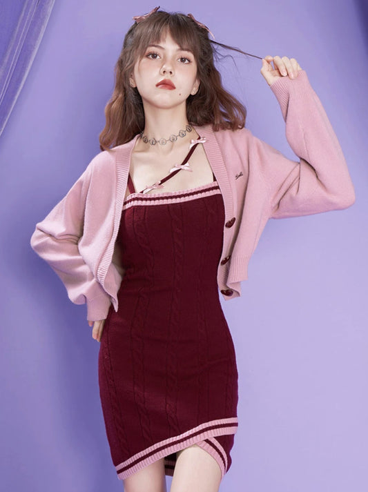 Romantic Pure Dzire Knit Cardigan Dress Setup