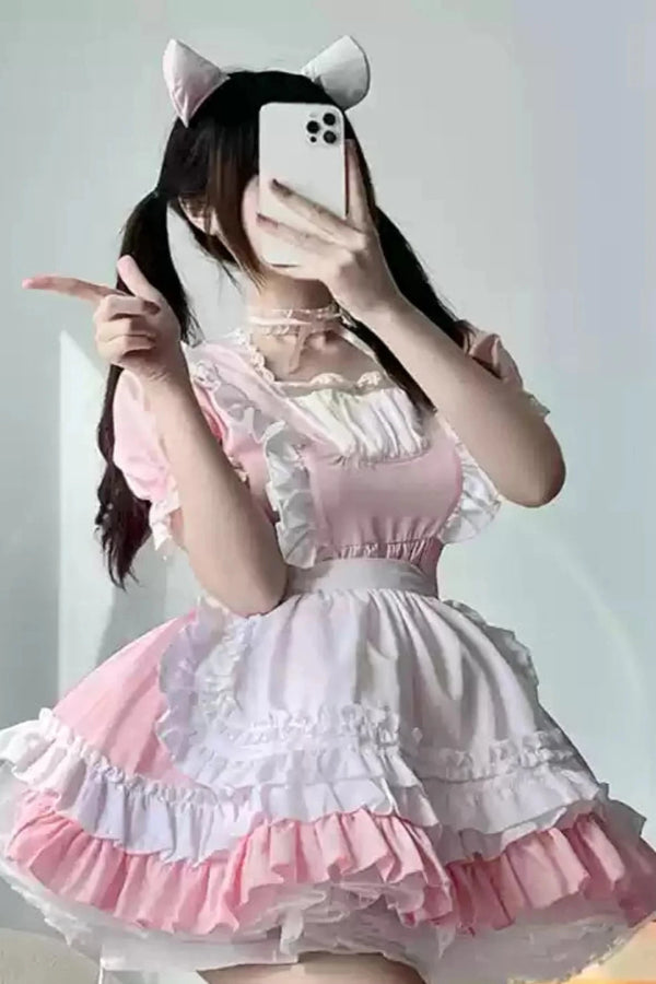 Short Sleeve Pink Maid Dress Set