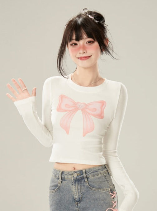 Sweet Pink Ribbon Short Tops