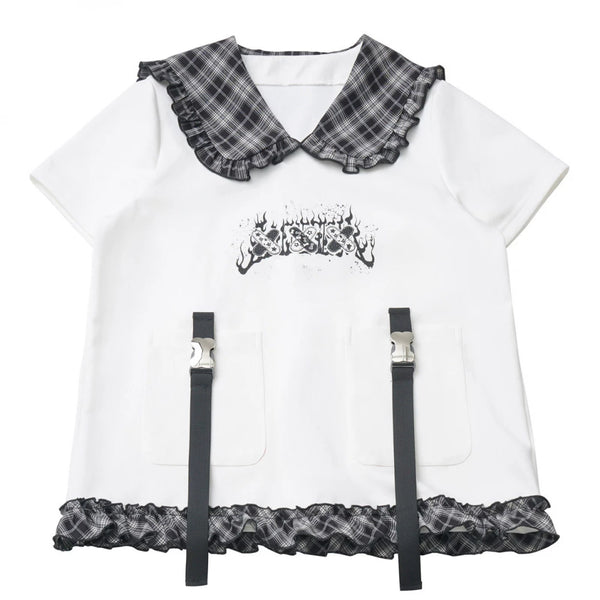 ラペルチェックカラートップス+スカート+パンツ+レッグウォーマー