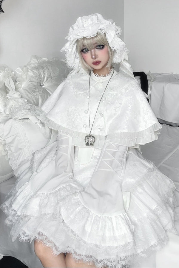 ラビットダークゴシックホワイトブラックストライプケープドレスフルセット