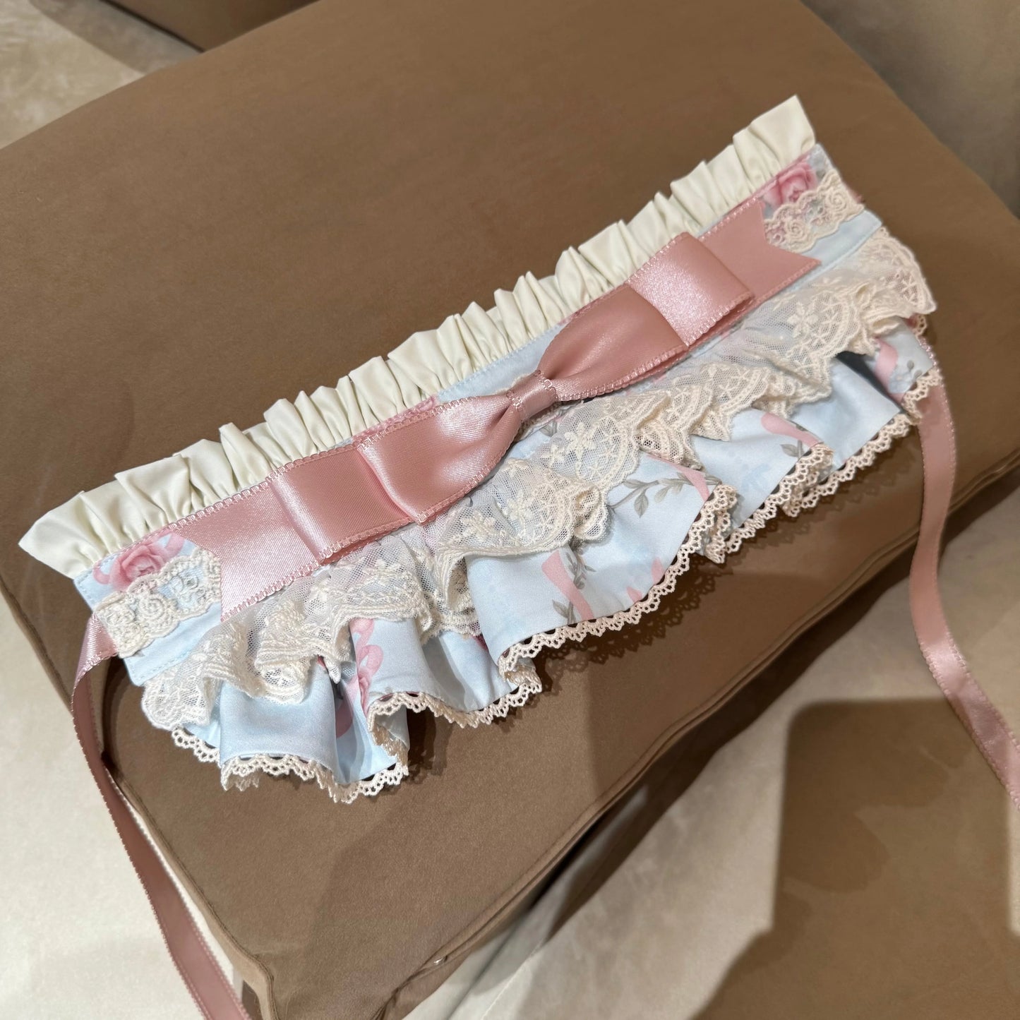 [Reservierungsschluss 97] Pink And Blue Accessoires der Sweet-Lolita-Serie mit romantischem Rosenprint (Haarband, Blumen-Schleifen-Brosche, Schärpe mit Blumen-Schleifen-Brosche, abnehmbare Ärmel mit Spitze)