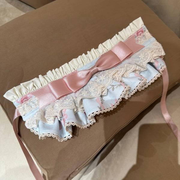 [Pre-order Deadline: September 7] Pink and Blue Romantic Rose Print Sweet Lolita Series Accessories (hairband, Flower Ribbon Brooch, Sash with Flower Ribbon Brooch, Detachable Lace Sleeves)