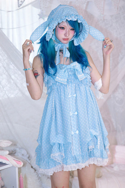 Dot design rabbit ear bonnet