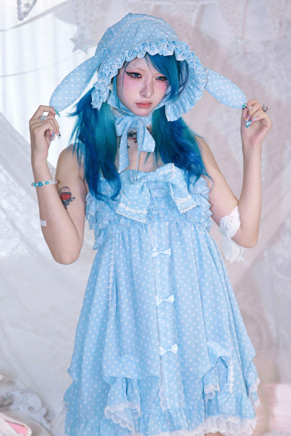 Dot design rabbit ear bonnet
