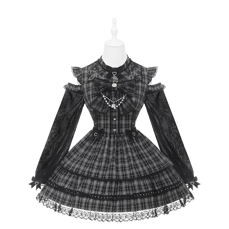 Elegantes Dark Kawaii Kleid + Kopfschmuck